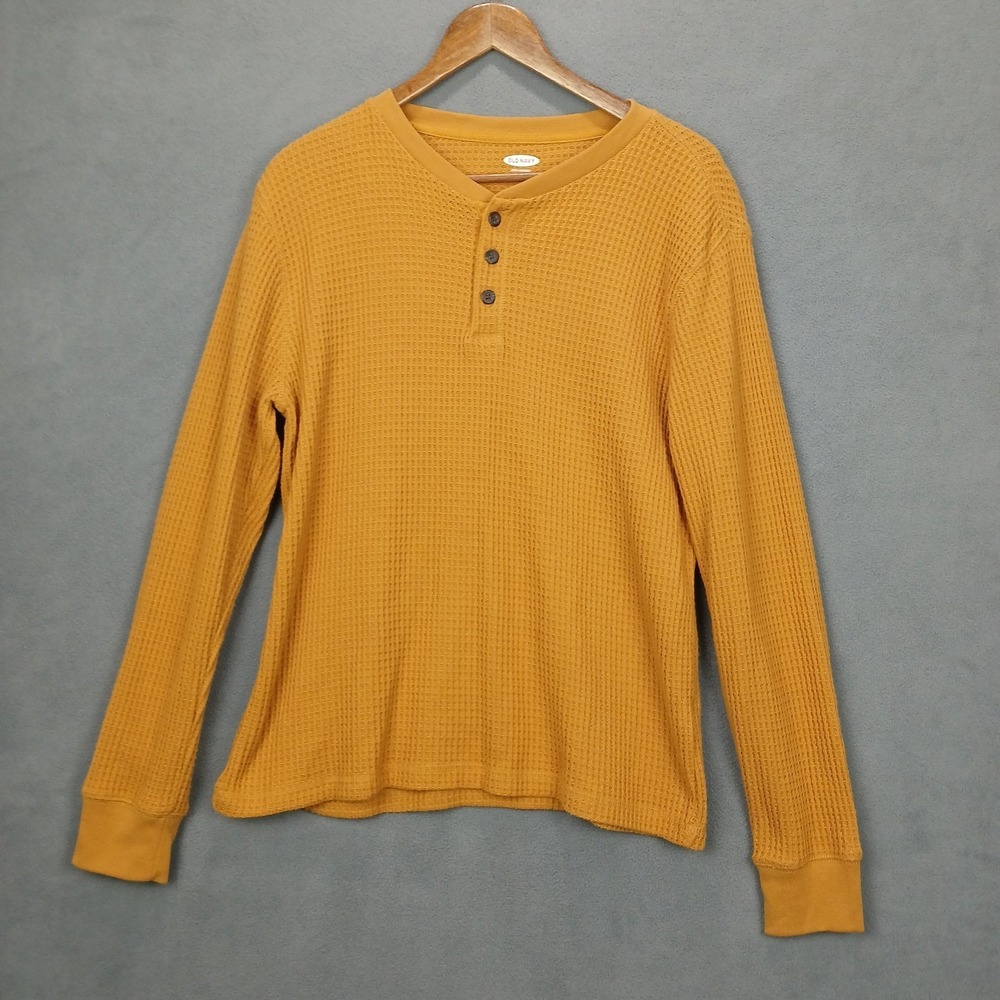 Old Navy Sweater Mens Medium Light Orange Waffle Knit Soft Washed Henley Neck‎